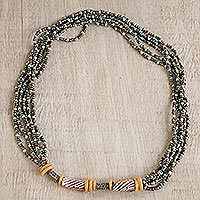 Eco-friendly beaded pendant necklace, 'Mama Said'