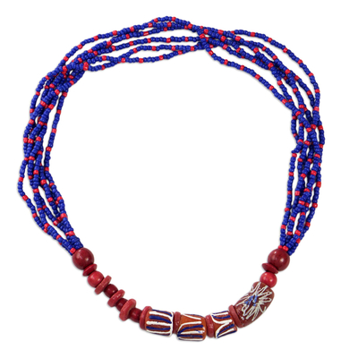 Umweltfreundliche Halskette mit Perlenanhänger - Umweltfreundliche blaue und rote Perlenkette