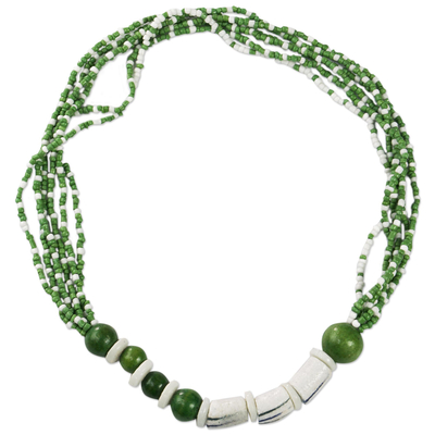 Eco-Friendly Green and White Beaded Pendant Necklace