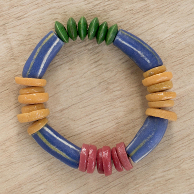 Eco-friendly beaded stretch bracelet, 'Color Bars' - Artisan Crafted Eco-Friendly Bracelet from Ghana