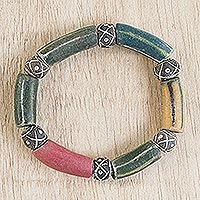 Eco-friendly ceramic beaded stretch bracelet, 'Color Spark'