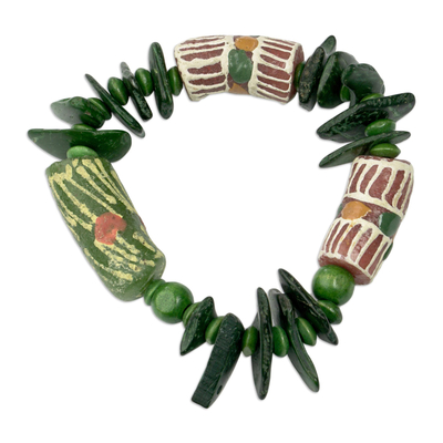 Green Eco-Friendly Beaded Bracelet from Ghana