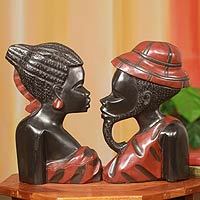 Wood wall adornments, 'African Heads' (pair) - Wood wall adornments (Pair)