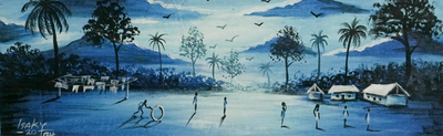 Blue Landscape Painting on Canvas