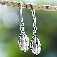 Sterling silver dangle earrings, 'Cocoa Bean' - Hand Crafted Sterling Silver Dangle Earrings
