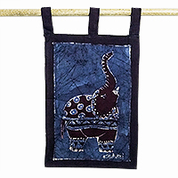 Cotton batik wall hanging, 'Blue Trumpeter' - Cotton Batik Elephant Wall Hanging