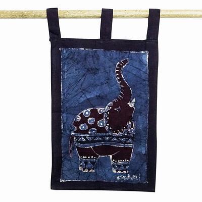 Cotton batik wall hanging, 'Blue Trumpeter' - Cotton Batik Elephant Wall Hanging