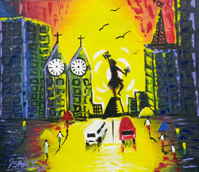 'Okomfo Anokye' - Acrylic City Painting on Canvas
