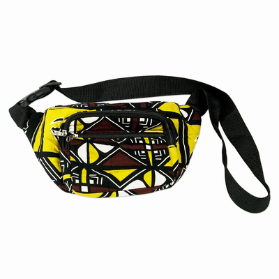 Cotton waist bag, 'Geometric Matrix' - Zippered Cotton Waist Bag from Ghana