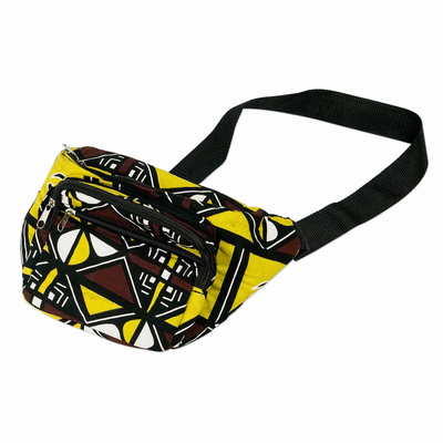 Cotton waist bag, 'Geometric Matrix' - Zippered Cotton Waist Bag from Ghana
