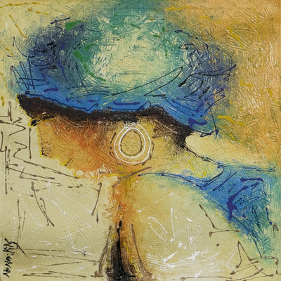 'Ladies and Hats' - Acrylic Portrait Painting on Cotton Denim