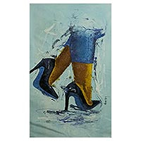 'Black Heels' - Signed Acrylic Painting on Cotton Denim