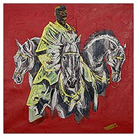 'Traveler' - Signed Acrylic Horse and Figure Painting