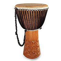 Wood djembe drum, 'Lattice Accent'