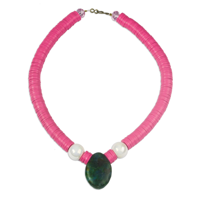 Eco-friendly pendant necklace, 'Princess Anessa' - Eco-Friendly Pink Pendant Necklace