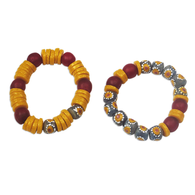 Eco-friendly beaded bracelets, 'Good Mind' (pair) - Artisan Crafted Beaded Bracelets from Ghana (Pair)