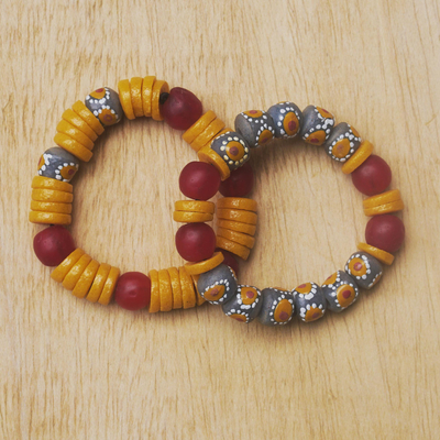 Eco-friendly beaded bracelets, 'Good Mind' (pair) - Artisan Crafted Beaded Bracelets from Ghana (Pair)