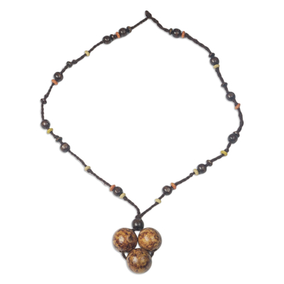 Sese Wood Beaded Pendant Necklace from Ghana