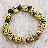 Eco-friendly beaded bracelet, 'The Only One' - Wood Bead and Recycled Glass Bracelet