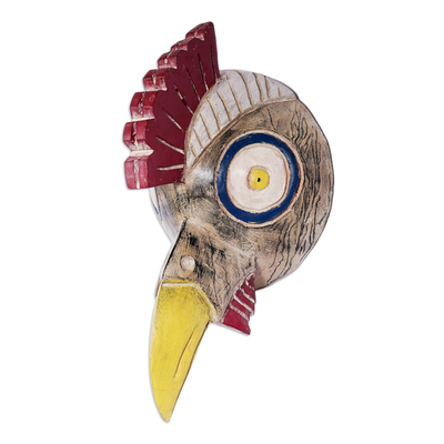 Máscara de madera africana, 'Bird-Headed' - Máscara de madera rústica ghanesa hecha a mano tallada por artesano