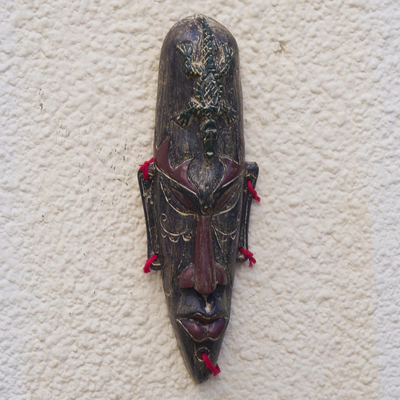 Máscara de madera africana - Máscara de madera tallada a mano con motivo de cocodrilo