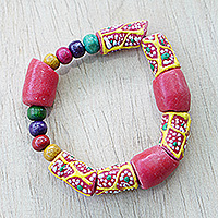 Eco-friendly beaded bracelet, 'Kiss of Life' - Hand Made Beaded Stretch Bracelet