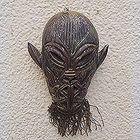 African wood mask, 'Wakanda Supervillain' - Action Comics-Themed Sese Wood Mask Carved in Ghana