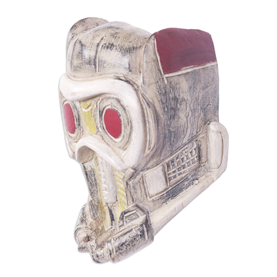 African wood mask, 'Tribal Robot' - Futuristic Sci-Fi Sese Wood Mask Hand Carved in Ghana