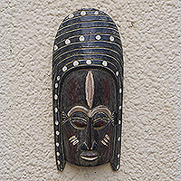 African wood mask, 'Ghana Generations' - Handcrafted African Sese Wood Mask in a Dark Palette