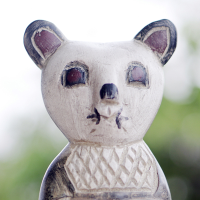 Sese wood sculpture, 'Pondering Panda' - Hand Carved Sese Wood Giant Panda Sculpture from Ghana
