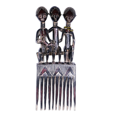 Hand Carved Sese Wood Comb-Shaped Wall Accent from Ghana