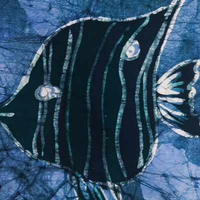 Wandbehang aus Batik-Baumwolle - Wandbehang aus Batik-Baumwolle mit Fischmotiv