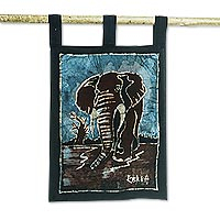 Batik cotton wall hanging, 'Walk the Land' - Batik Cotton Wall Hanging with Elephant Motif