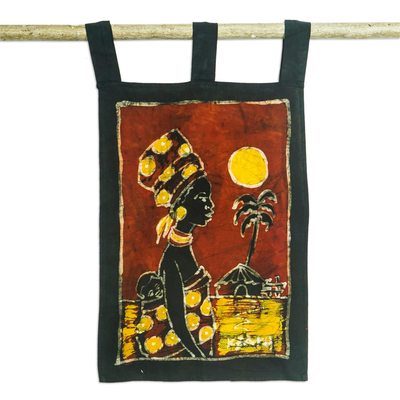 Cotton wall hanging, 'Mother Sun' - Traditional Cotton Wall Hanging of Mother and Child
