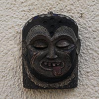 African wood mask, 'Making Mischief' - Hand Carved Sese Wood Wall Mask
