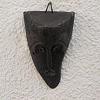 African wood mask, 'Wide Eyes' - Hand Made Sese Wood Wall Mask