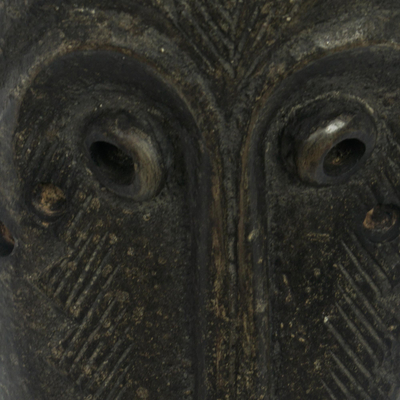 African wood mask, 'Wide Eyes' - Hand Made Sese Wood Wall Mask