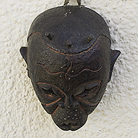 African wood mask, 'Ibibio People' - Hand Carved Sese Wood Mask from Ghana