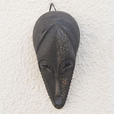 African wood mask, 'Heaume' - Handcrafted Sese Wood African Wall Mask