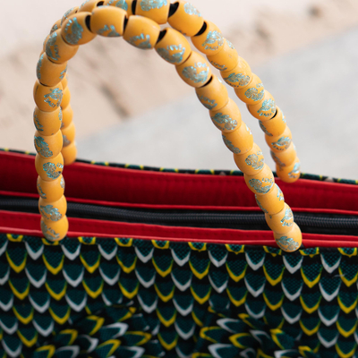 Baumwoll-Einkaufstasche - Baumwoll-Einkaufstasche mit Perlenriemen aus Ghana