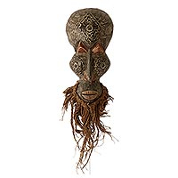 African wood mask, 'Obosomase Healer' - African Horror Mask Handcrafted