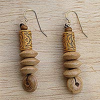 Eco-friendly dangle earrings, 'Root and Branch' - Eco-Friendly Sese Wood Beaded Dangle Earrings