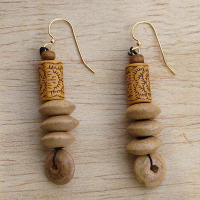 Eco-friendly dangle earrings, 'Root and Branch' - Eco-Friendly Sese Wood Beaded Dangle Earrings