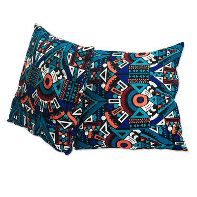 Kissenbezüge aus Baumwolle, (Paar) - Paar Kissenbezüge aus blaugrüner Baumwolle mit geometrischem Muster