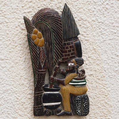 Reliefplatte aus Holz - Holzrelieftafel mit Dorfszene