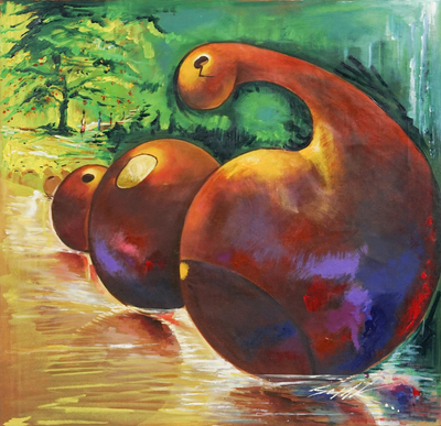 'Companion' - Signed Acrylic Gourd Painting on Canvas