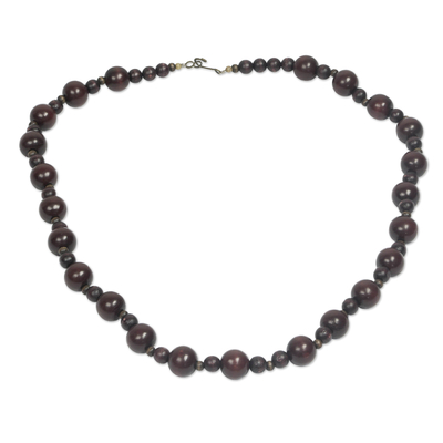 Sese Wood Beaded Necklace with Brass Accent
