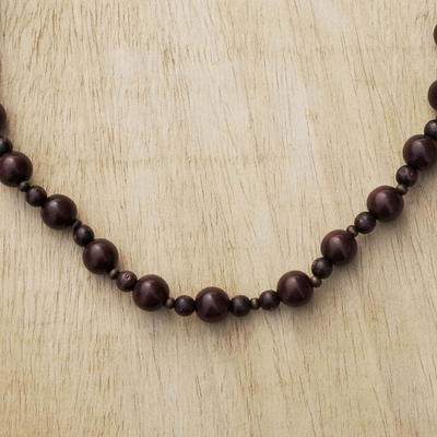Beaded necklace, 'Odeneho' - Sese Wood Beaded Necklace with Brass Accent