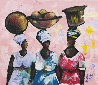 'Sisterhood' - West African Signed Acrylic Painting