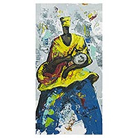 'African Drummer III' - Music-Themed Acrylic Painting from Ghana